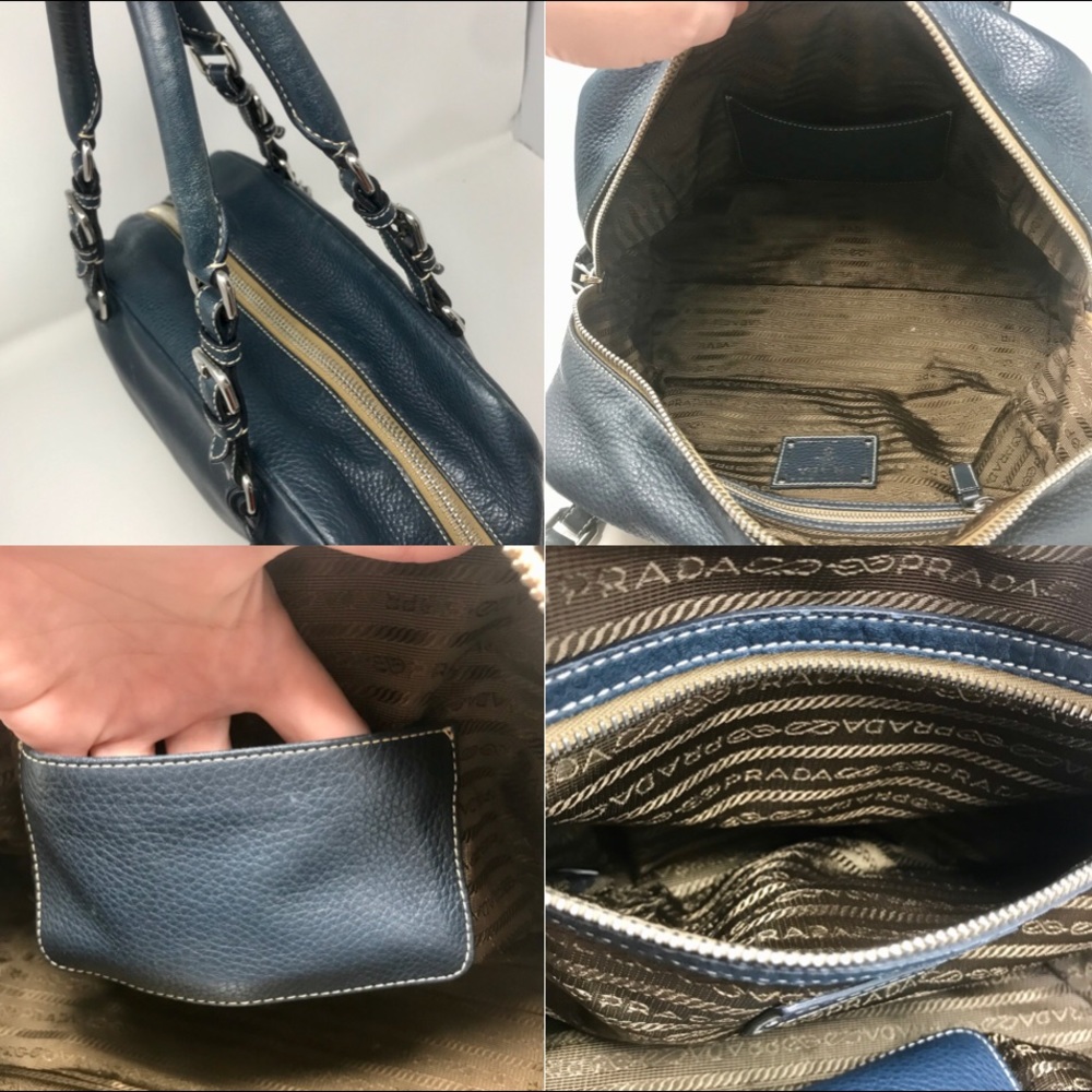 Prada Blue Vitello Daino Embossed Leather Satchel - Picture 7 of 8